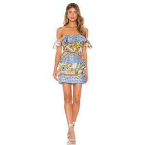 Amanda Uprichard Blue Multi Off-Shoulder Paisley Mini Dress